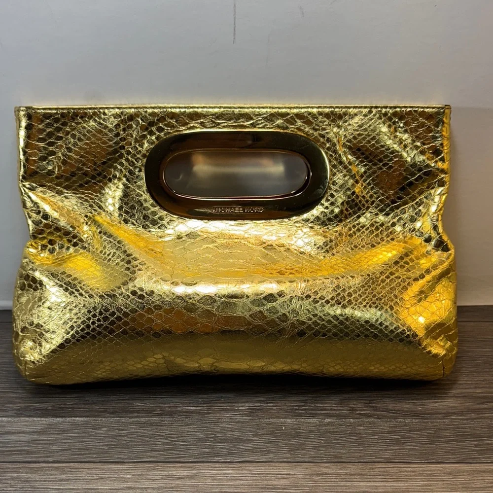Michael Kors Metallic Gold Snakeskin Clutch handbag